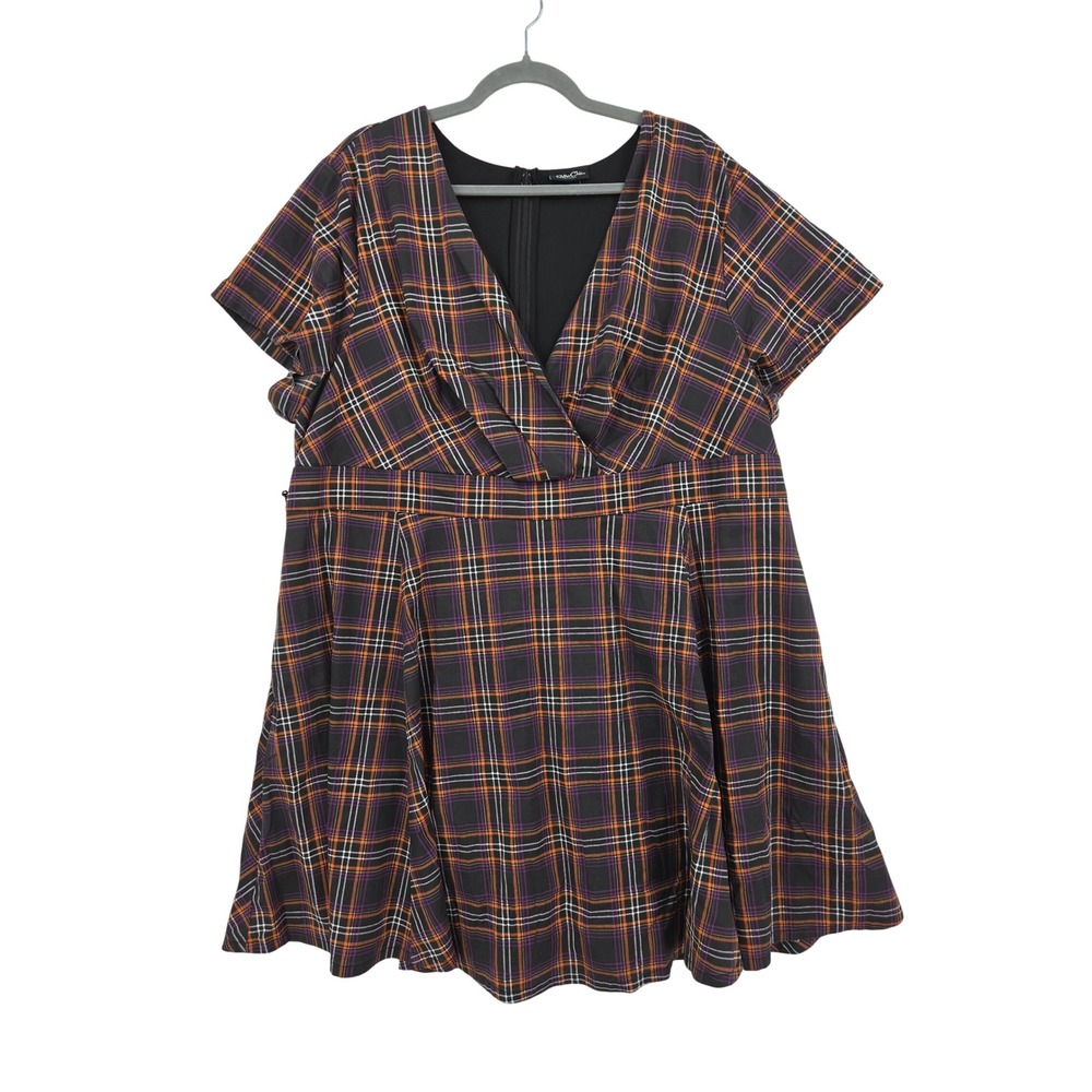 Retro Chic by Torrid Purple Orange Plaid Fit Flare Pocket Dress Plus Size 24